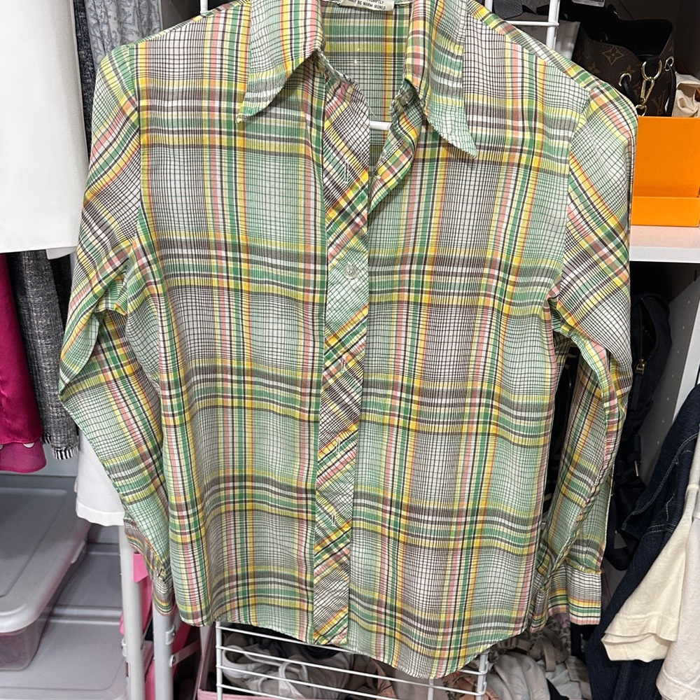 Vintage Plaid Women’s Shirt in Green and Yellow Kmart Brand